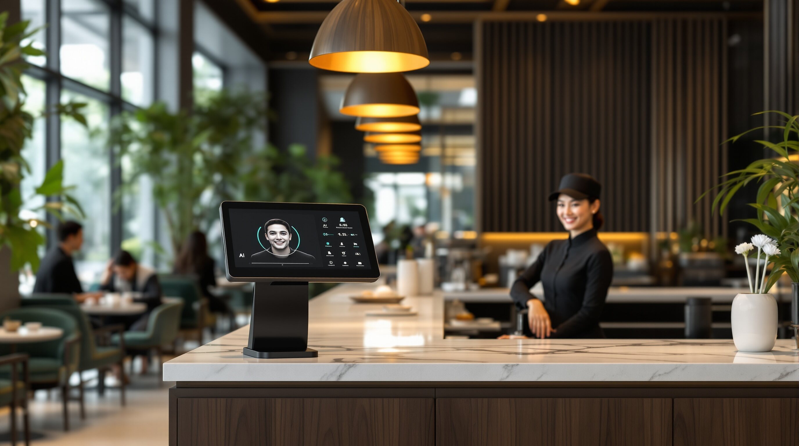 Modern Vietnamese café with AI smart cashier counter